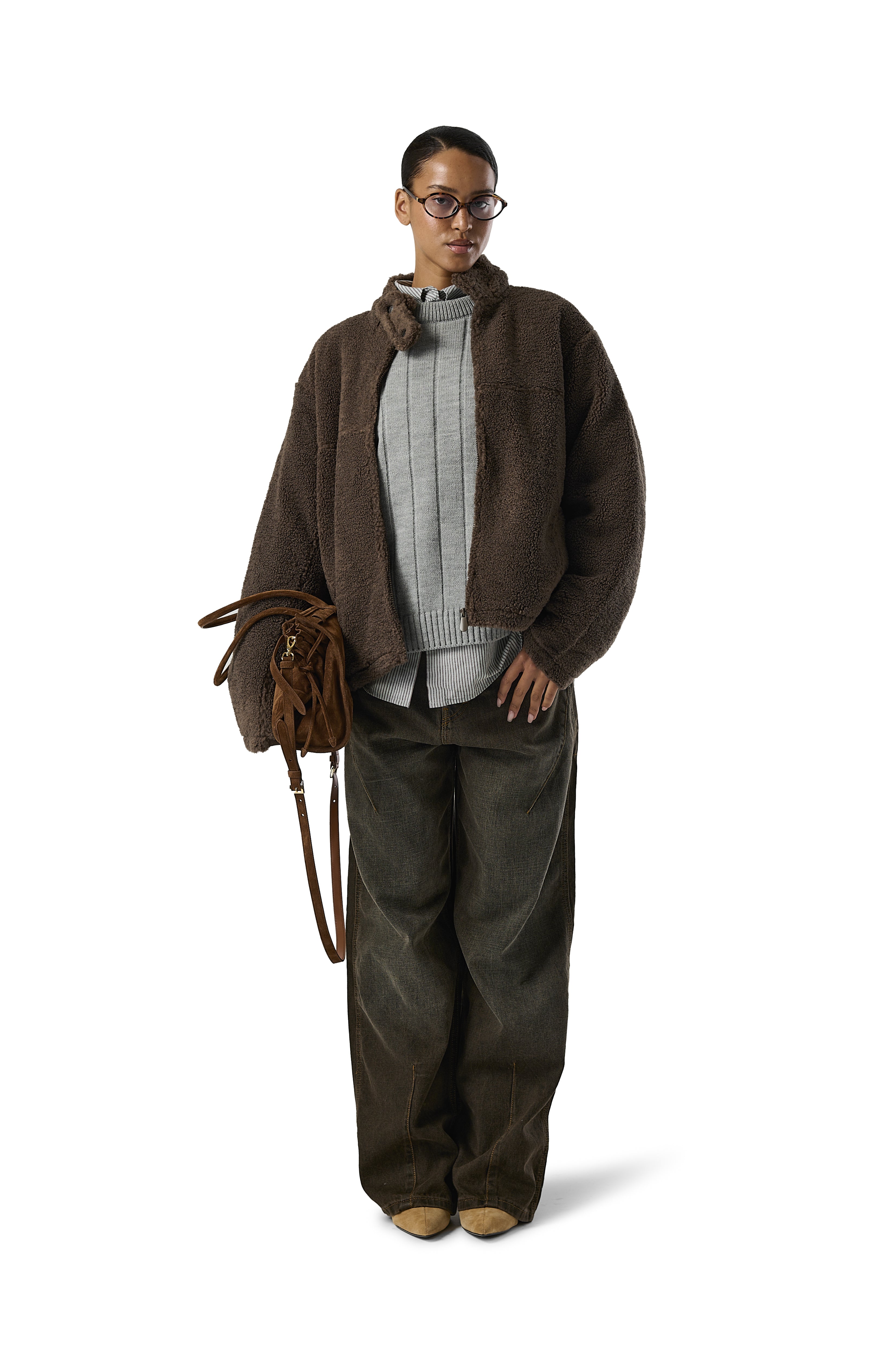 Stray Textured Biker Jacket in Brown